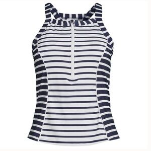 NWT Land’s End Tankini Racerback Swim Top, Zip Front, Slimming Stripes